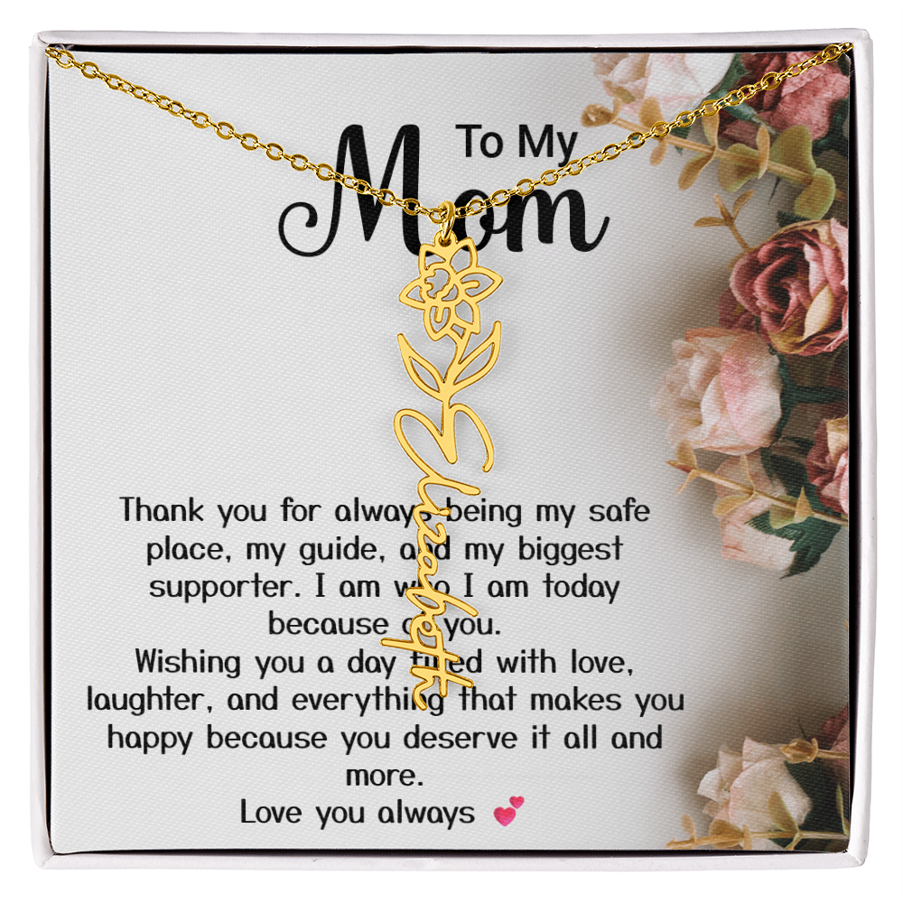 Personalized Birth Flower Name Necklace – Custom Gift for Mom