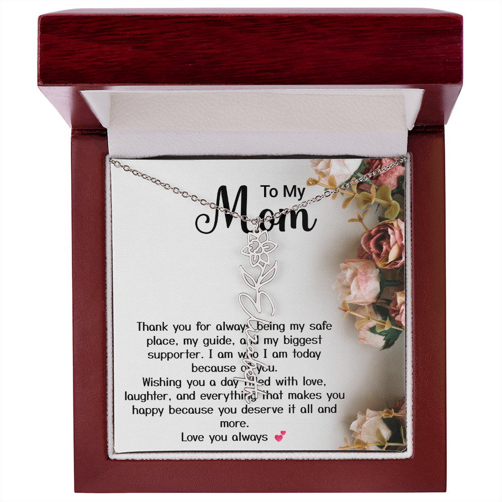 Personalized Birth Flower Name Necklace – Custom Gift for Mom