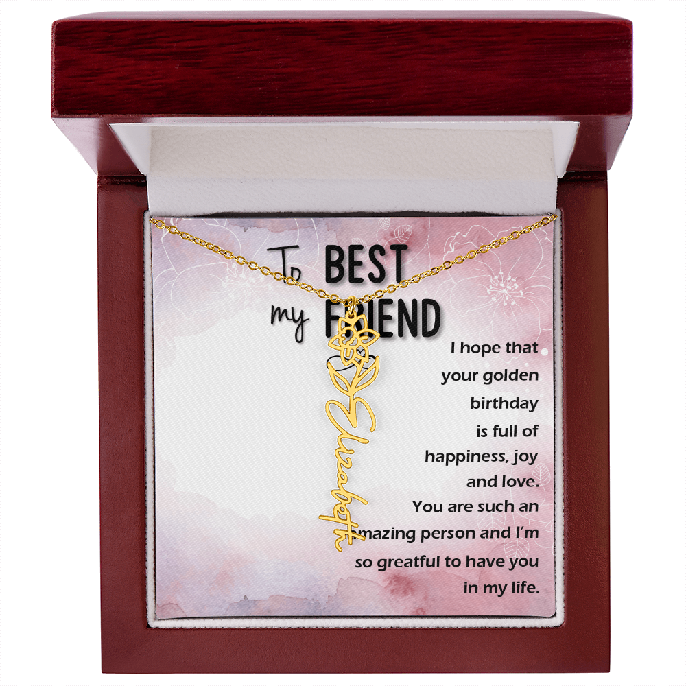 Birth Month Flower Name Necklace | Personalized Gift for Best Friend