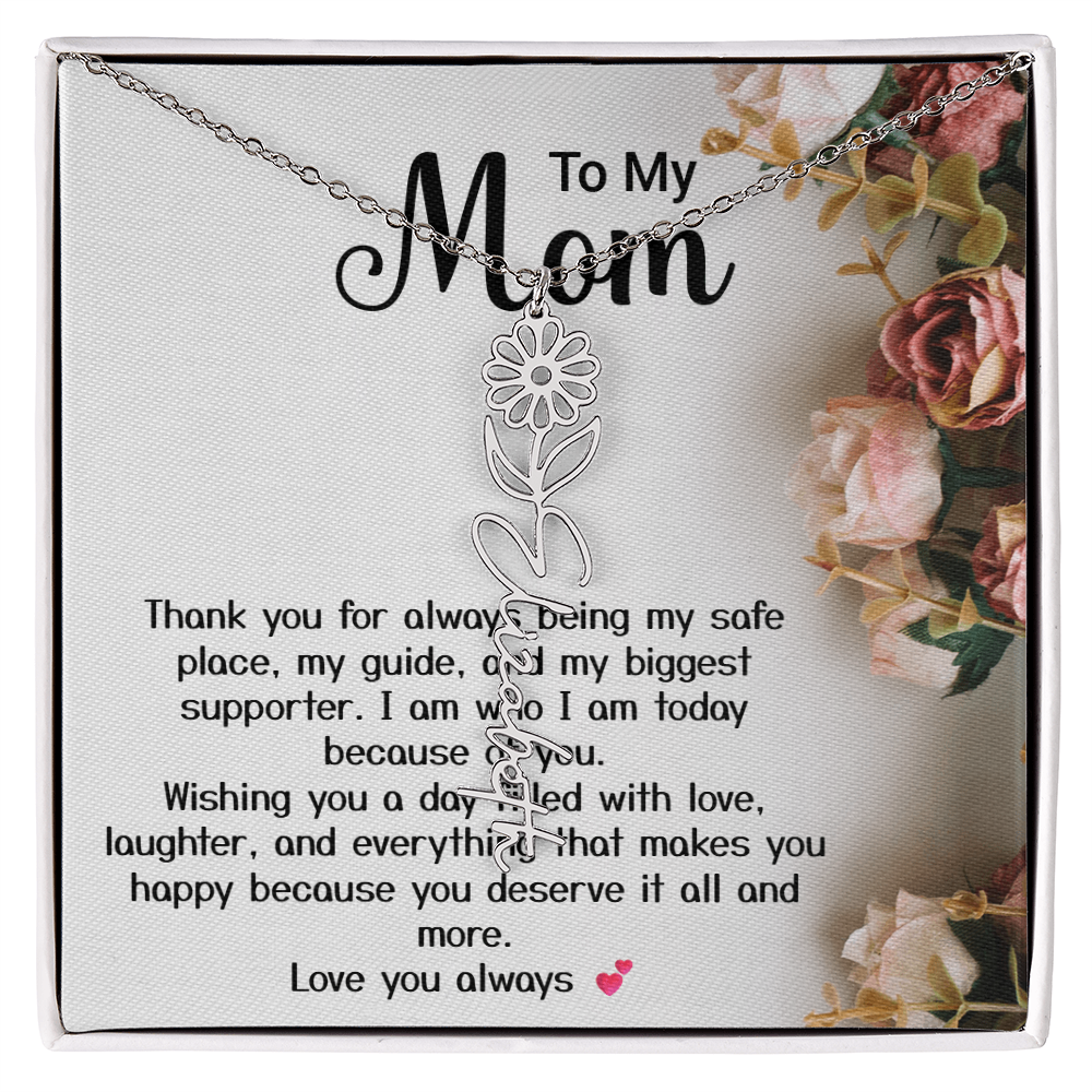 Personalized Birth Flower Name Necklace – Custom Gift for Mom