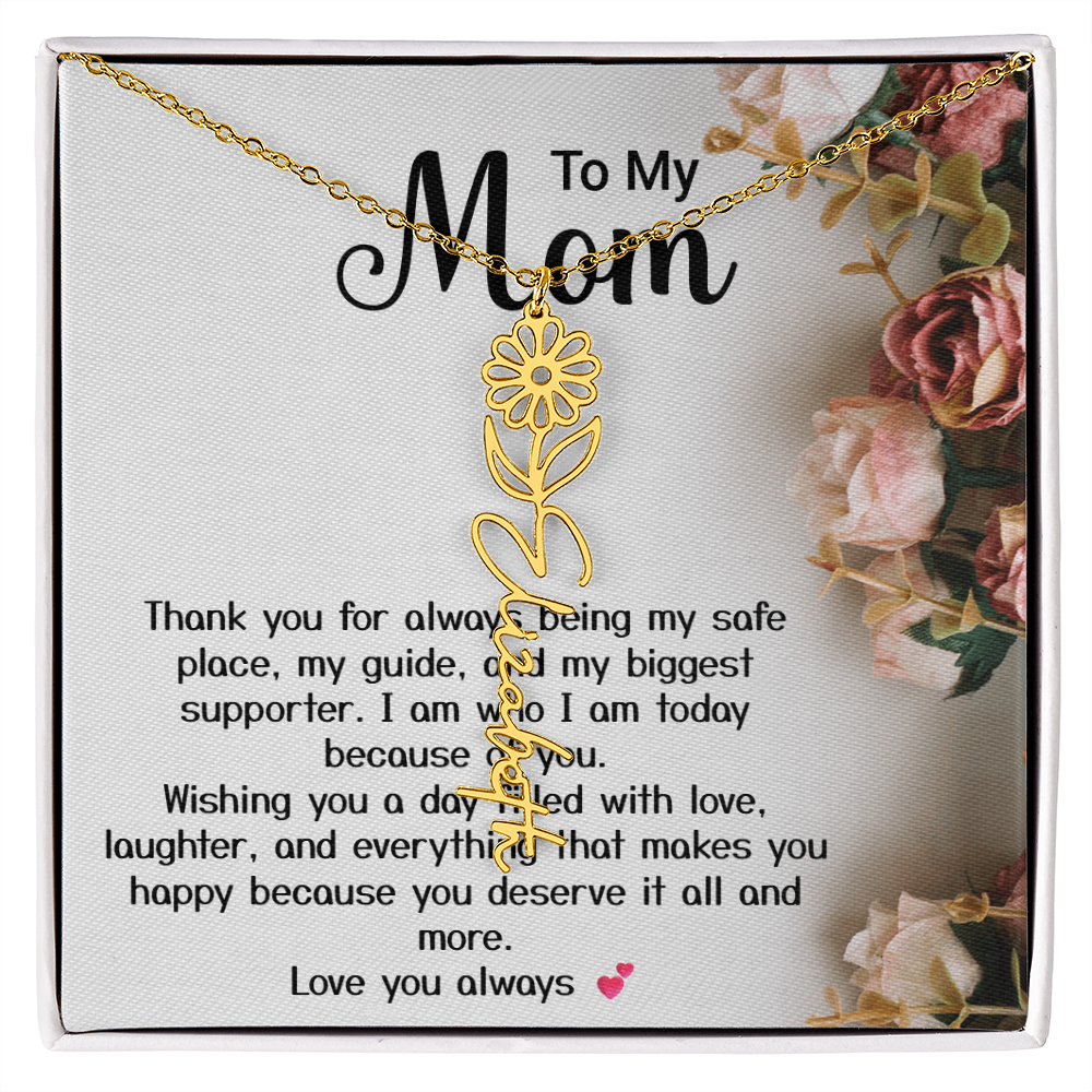 Personalized Birth Flower Name Necklace – Custom Gift for Mom