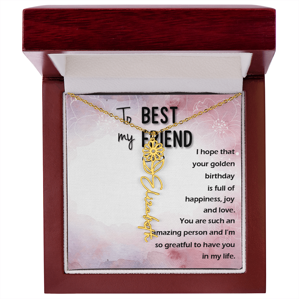 Birth Month Flower Name Necklace | Personalized Gift for Best Friend