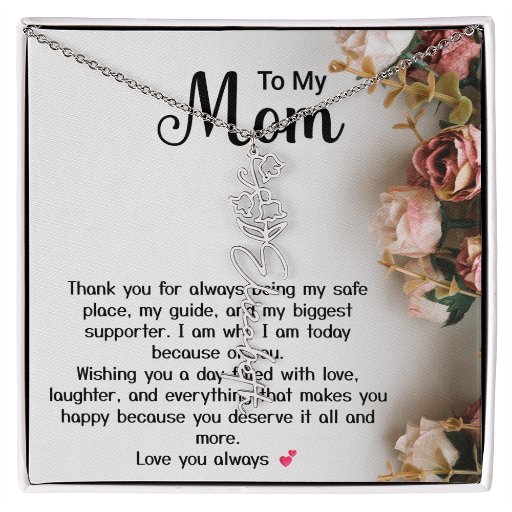 Personalized Birth Flower Name Necklace – Custom Gift for Mom