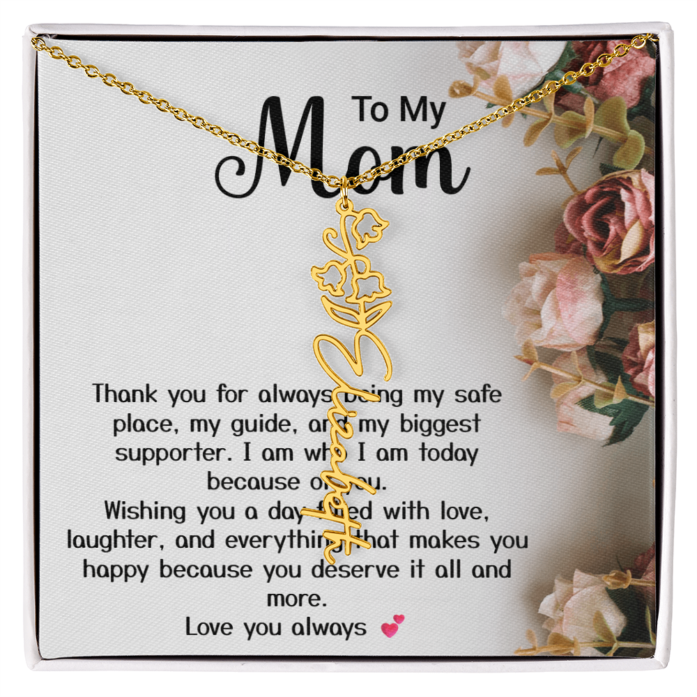 Personalized Birth Flower Name Necklace – Custom Gift for Mom
