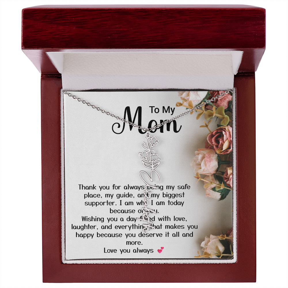 Personalized Birth Flower Name Necklace – Custom Gift for Mom