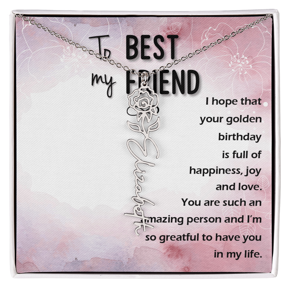 Birth Month Flower Name Necklace | Personalized Gift for Best Friend
