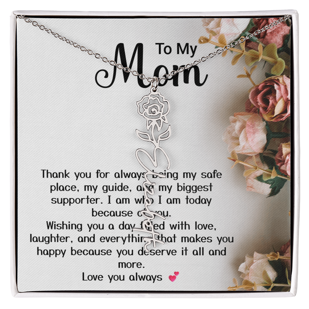 Personalized Birth Flower Name Necklace – Custom Gift for Mom