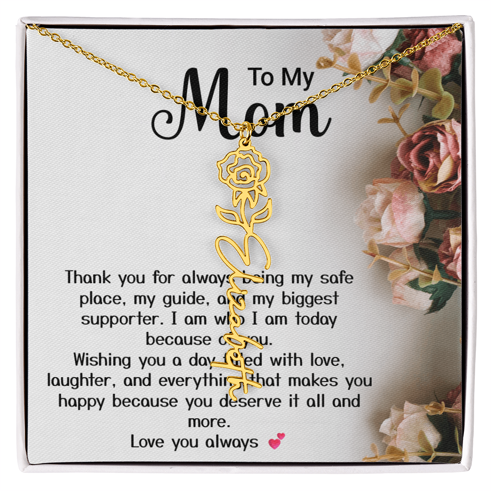 Personalized Birth Flower Name Necklace – Custom Gift for Mom