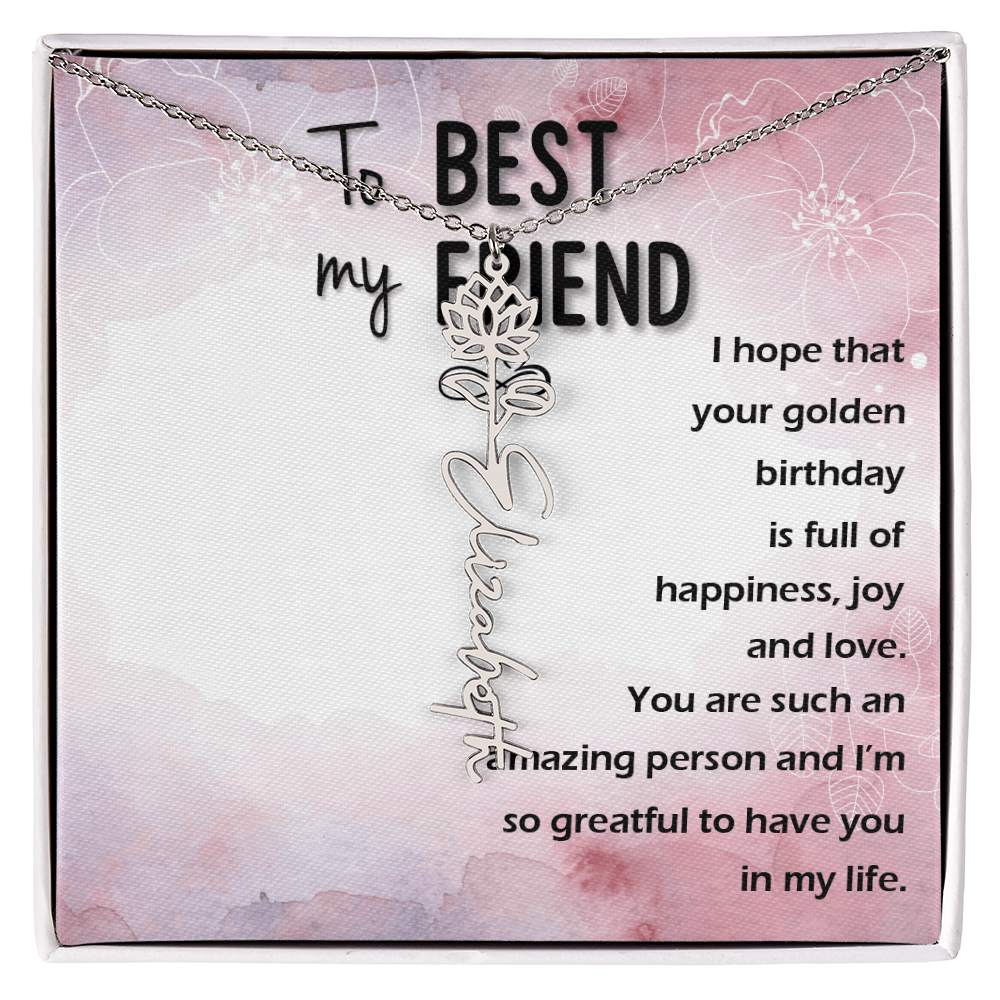 Birth Month Flower Name Necklace | Personalized Gift for Best Friend