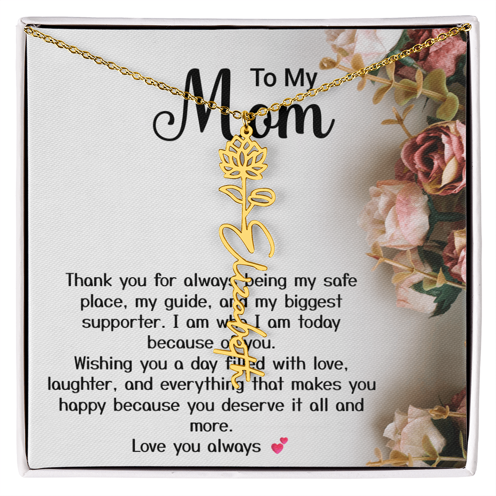 Personalized Birth Flower Name Necklace – Custom Gift for Mom