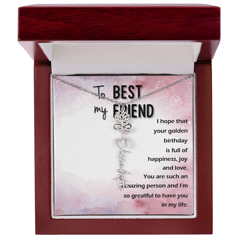 Birth Month Flower Name Necklace | Personalized Gift for Best Friend