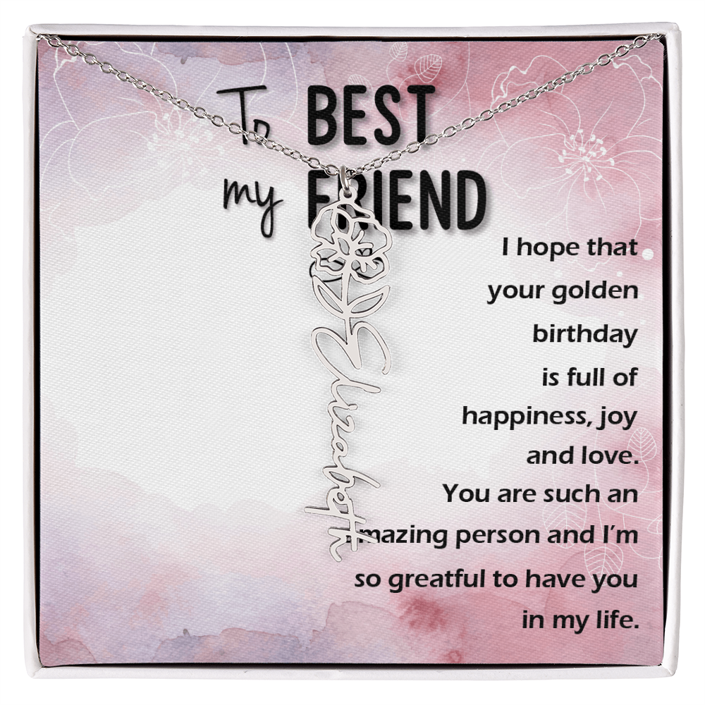 Birth Month Flower Name Necklace | Personalized Gift for Best Friend