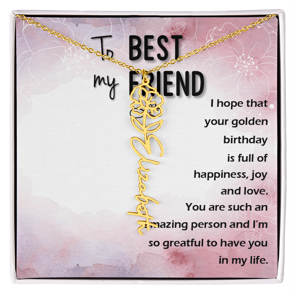 Birth Month Flower Name Necklace | Personalized Gift for Best Friend