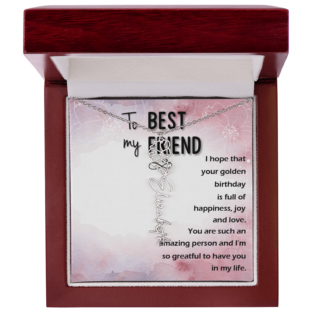 Birth Month Flower Name Necklace | Personalized Gift for Best Friend