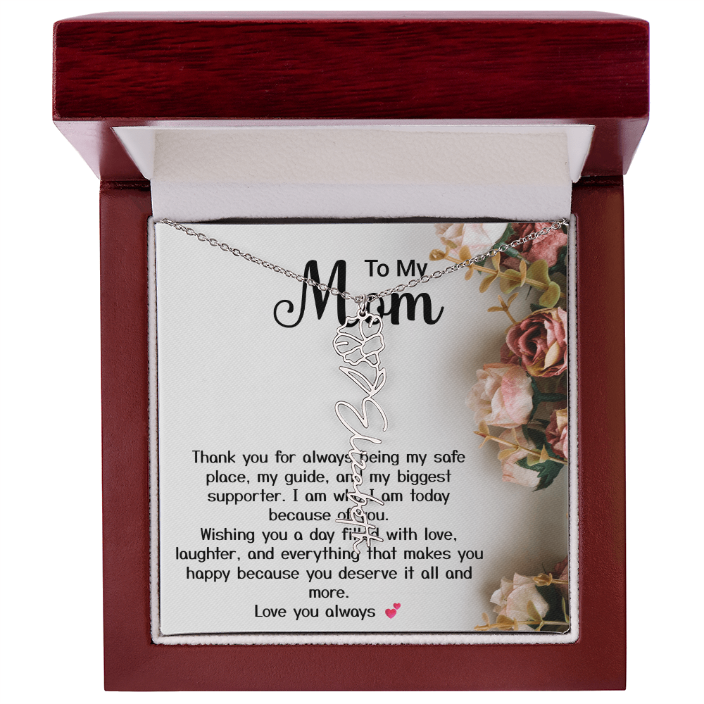Personalized Birth Flower Name Necklace – Custom Gift for Mom