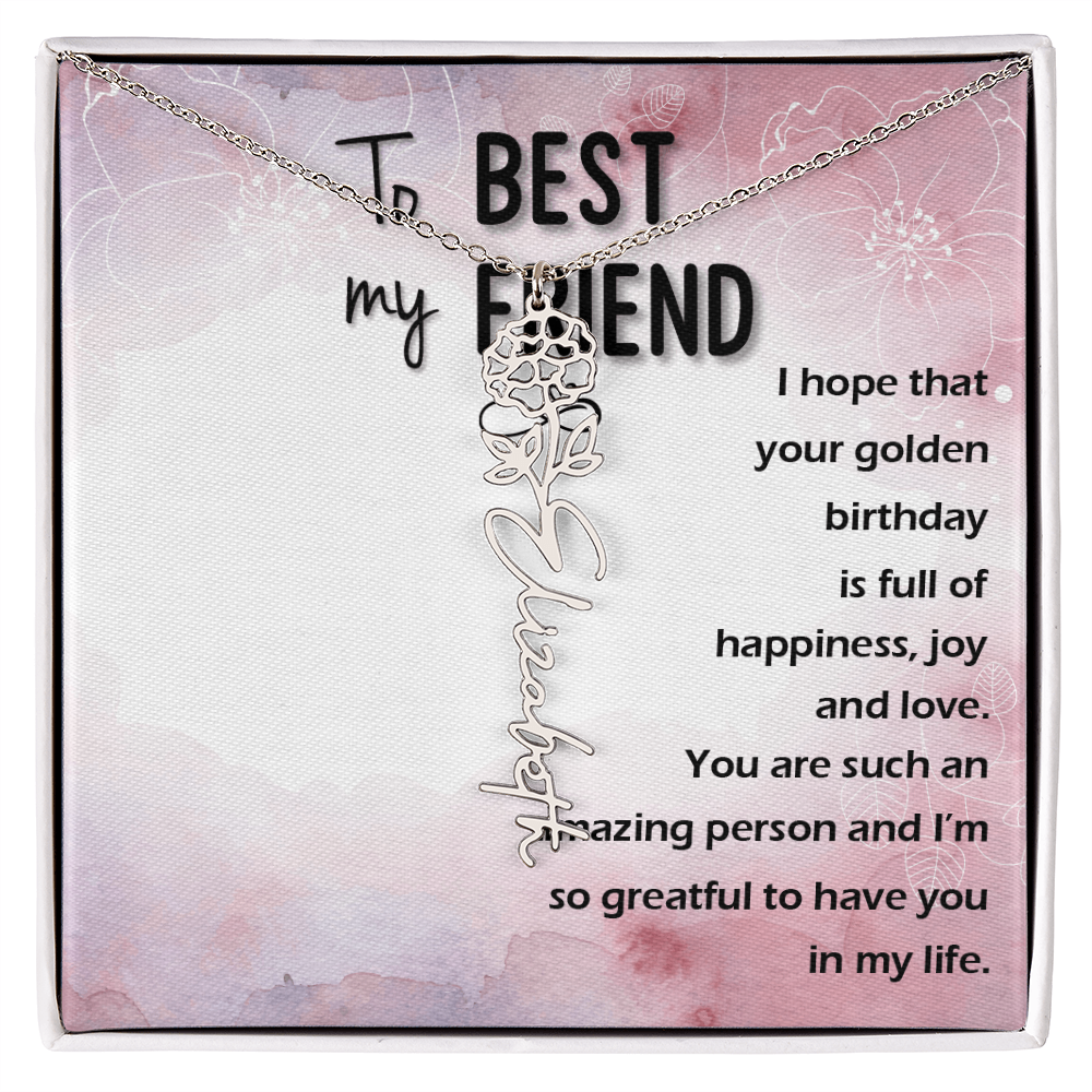 Birth Month Flower Name Necklace | Personalized Gift for Best Friend