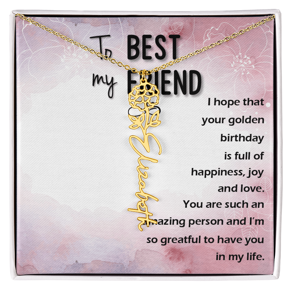 Birth Month Flower Name Necklace | Personalized Gift for Best Friend