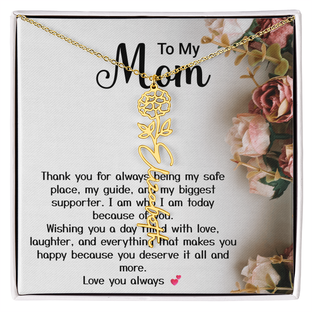 Personalized Birth Flower Name Necklace – Custom Gift for Mom