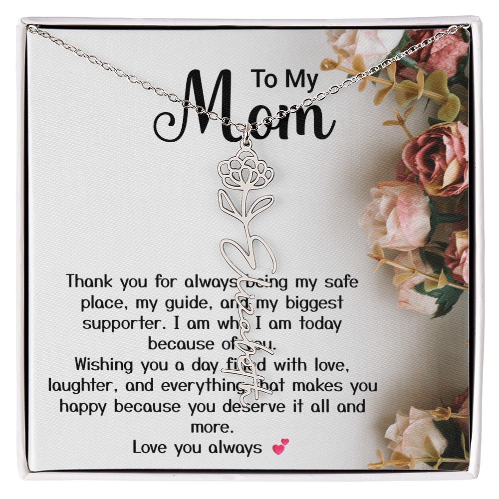 Personalized Birth Flower Name Necklace – Custom Gift for Mom