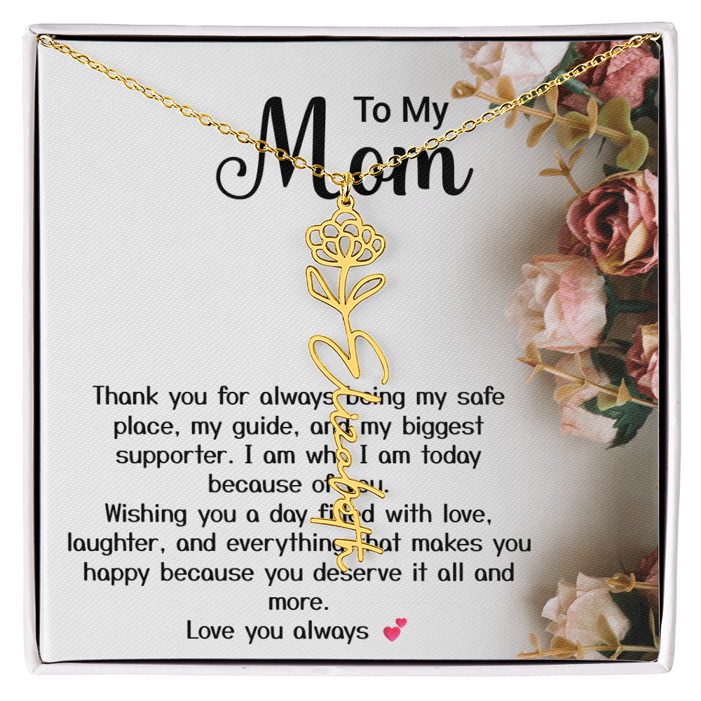 Personalized Birth Flower Name Necklace – Custom Gift for Mom