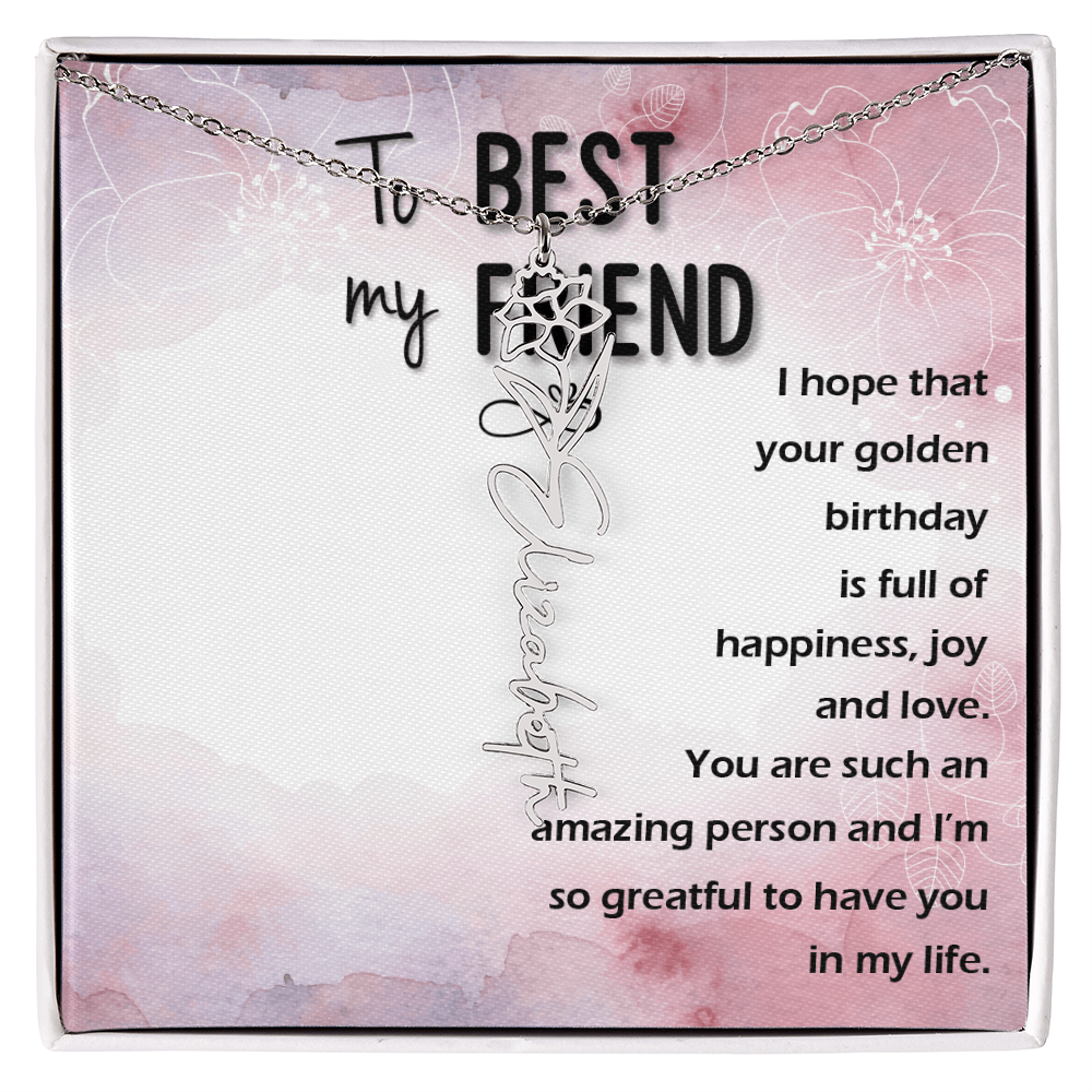 Birth Month Flower Name Necklace | Personalized Gift for Best Friend