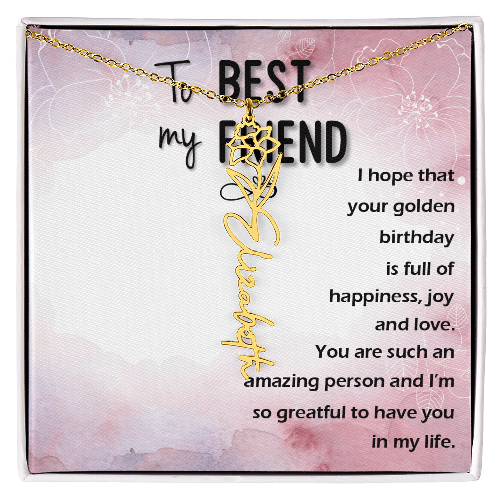 Birth Month Flower Name Necklace | Personalized Gift for Best Friend