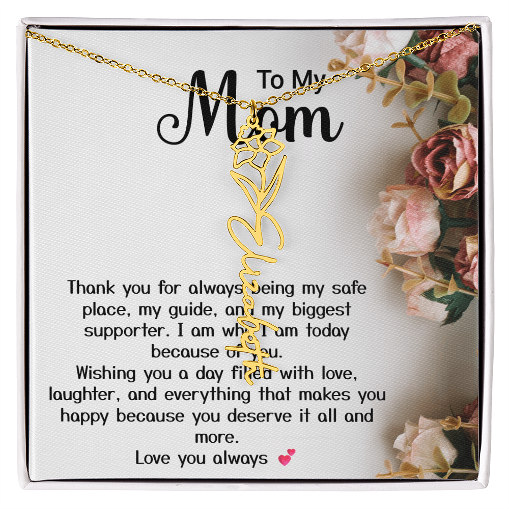 Personalized Birth Flower Name Necklace – Custom Gift for Mom