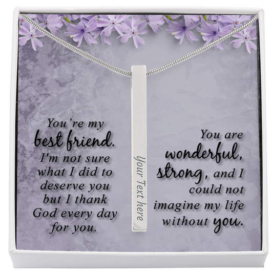 Engraved 4-Sided Stick Necklace – Best Friend Gift with Message Card