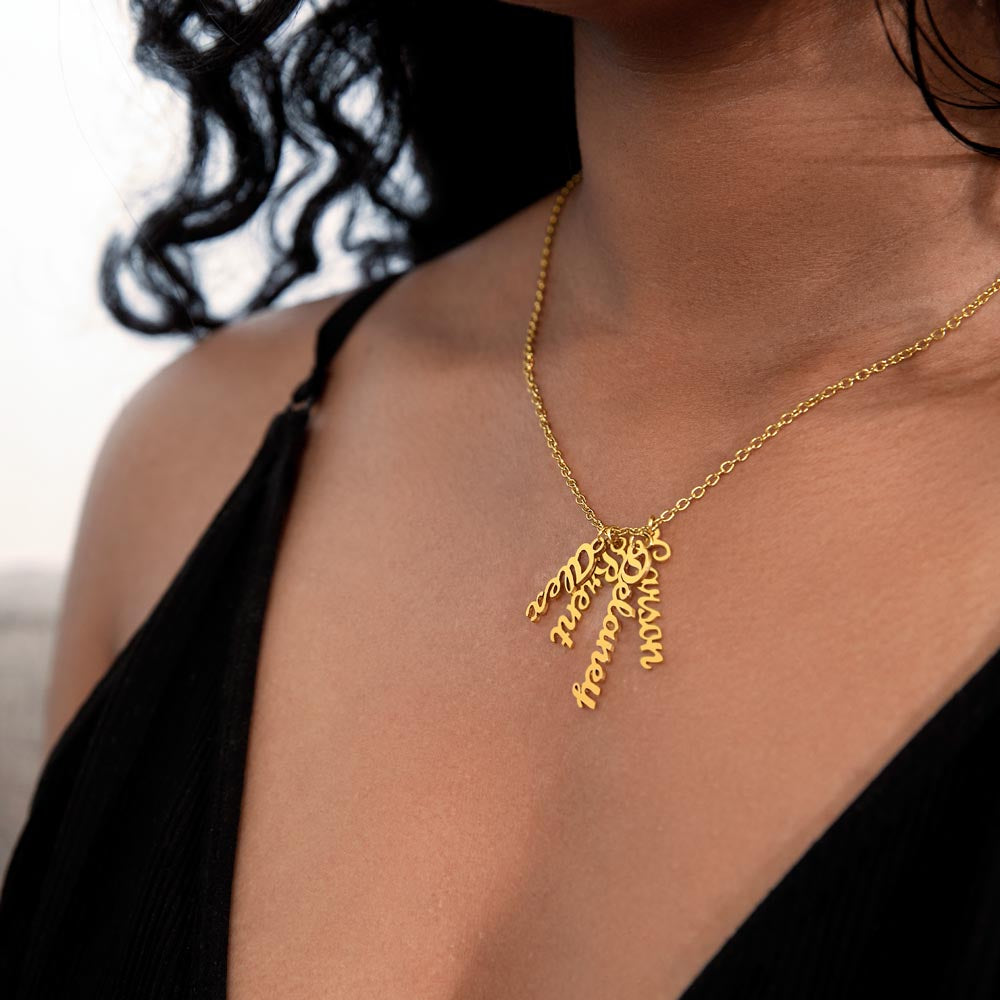 Personalized Multiple Vertical Name Necklace – Custom Cursive Gift