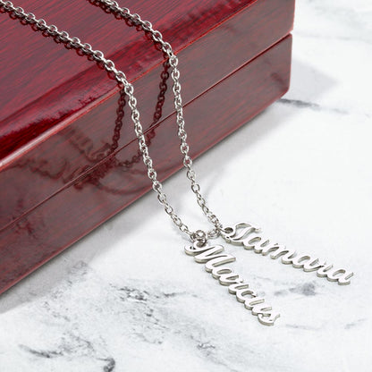 Personalized Multiple Vertical Name Necklace – Custom Cursive Gift