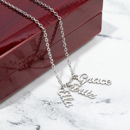 Personalized Multiple Vertical Name Necklace – Custom Cursive Gift