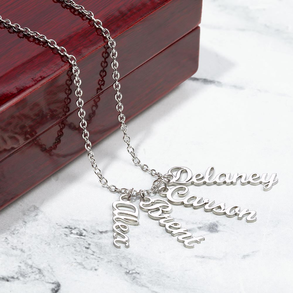 Personalized Multiple Vertical Name Necklace – Custom Cursive Gift