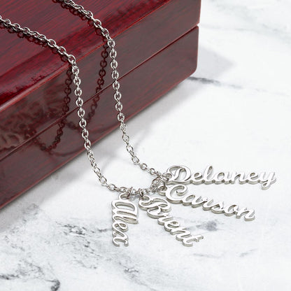 Personalized Multiple Vertical Name Necklace – Custom Cursive Gift