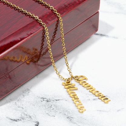 Personalized Multiple Vertical Name Necklace – Custom Cursive Gift