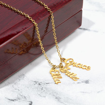 Personalized Multiple Vertical Name Necklace – Custom Cursive Gift