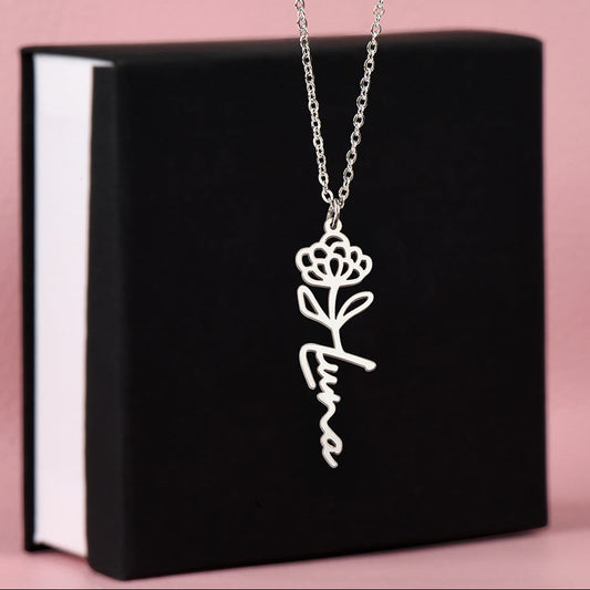 Personalized Birth Flower Name Necklace – Meaningful Gift for Her (No Message Card)