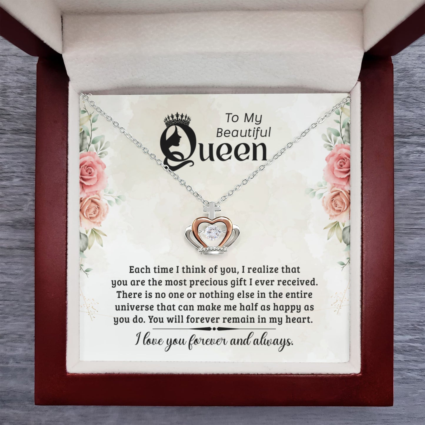 Crown Pendant Necklace – Sterling Silver & Rose Gold Gift for Her