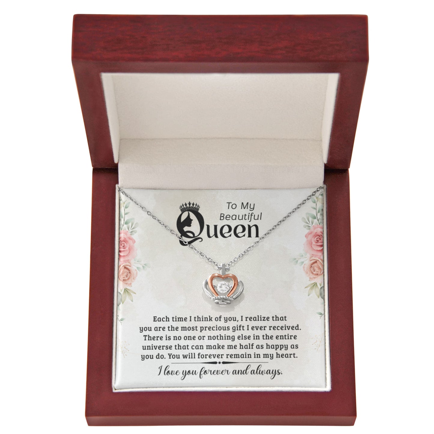 Crown Pendant Necklace – Sterling Silver & Rose Gold Gift for Her