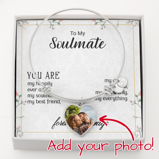 Personalized Heart Pendant Bangle – Custom Engraved Jewelry Gift