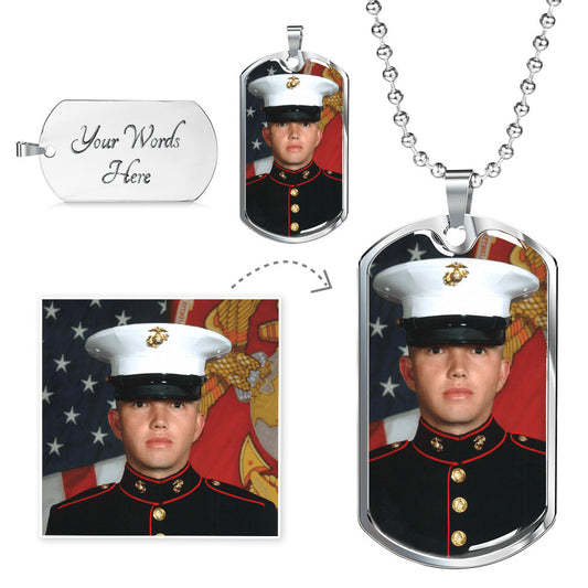 Custom Photo Dog Tag Necklace | Personalized Engraved Gift for Him, Husband & Dad