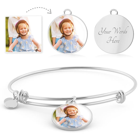 Personalized Photo Bangle Bracelet | Custom Engraved Gift for Wife, Mom & Her